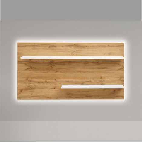 Wohnzimmer Wandpaneel beleuchtet CRISP-61 in Wotan Eiche Nb. mit Absetzungen in weiß, B/H/T: ca. 155/80/20 cm (1/4)