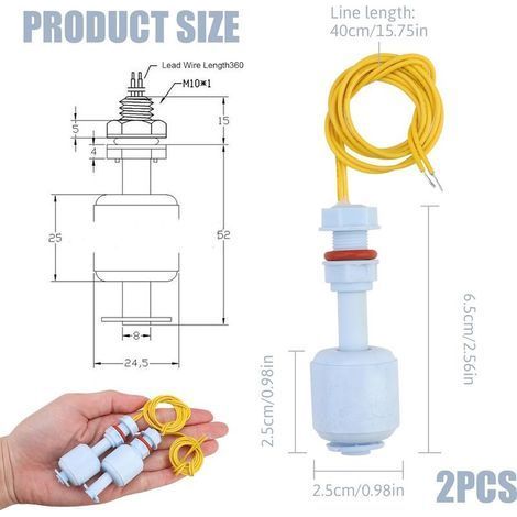 2PCS Interrupteur à Flotteur Vertical Interrupteur de Niveau à Flotteur Bleu Capteur de Niveau d'eau Switch Liquid Controller pour Hydroponie Jardinage Aquarium Réservoir de Piscine 10W 52 mm Bleu (1/4)
