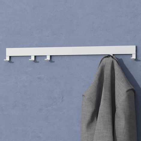 doporro Wandgarderobe aus Aluminium mit verschiebbaren Garderobenhaken, Garderobenleiste mit Kleiderhaken für Flur, Bad, Küche & Schlafzimmer, 40 cm, Matt weiß, Stalo-10