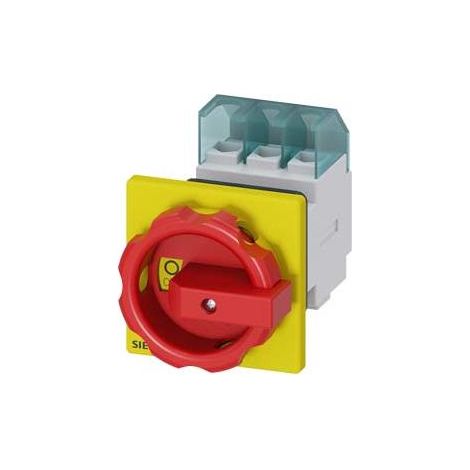 Interruttore principale/di emergenza 3P 25A 9,5kW AC23A 400V, pomello di montaggio a pannello, foro centrale 22,5 mm 3LD2154-0TK53