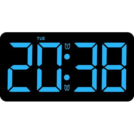 Wecker mit großem LED-Display, digitale elektronische Wanduhr, Tischuhr, Wanduhr für Schlafzimmer, Uhr für Wohnzimmer – Blau
