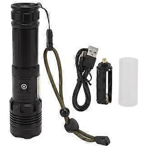 LED-Taschenlampe, USB-aufladbar, zoombar, mit Akkuanzeige, weißem und rotem Licht, wasserdicht, für Notfälle