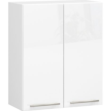 Meuble de cuisine haut AKORD W60 OLIWIA modulable Blanc 60 cm 2 portes façade Blanche Brillante 2 étagères 60x30x72 cm (1/5)