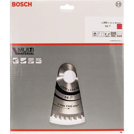 BOSCH DISCO SIERRA MULTIMATERIAL Diámetro disco x eje (mm) 200x30 Número de dientes 54 (1/2)