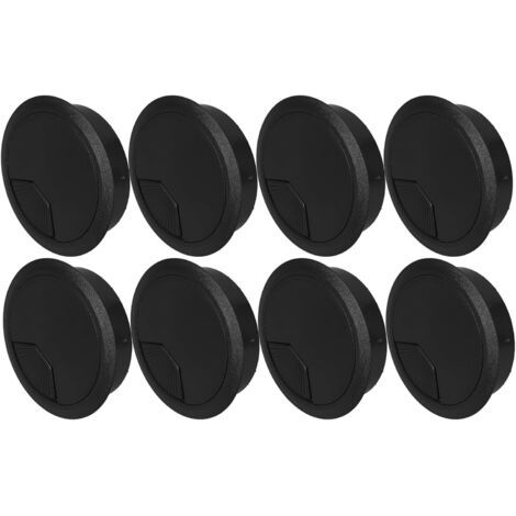 Set mit 8 runden, schwarzen ABS-Kabeldurchführungen (80 mm) für Büros – Kabeltüllen für Drähte und Kabel, Abdeckungen für Möbelöffnungen zur Kabelführung im Büro