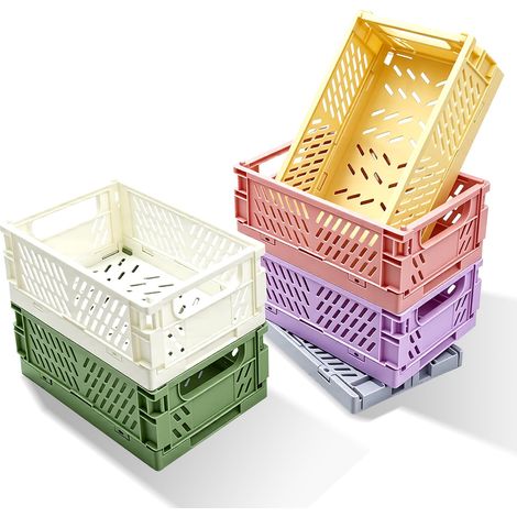 Boîte de rangement pliante, lot de 6 boîtes pliantes, 15 x 10 x 5,8 cm panier de rangement, petit panier pliant, caisses pliantes en plastique pour le bureau, la cuisine, la bibliothèque (1/5)