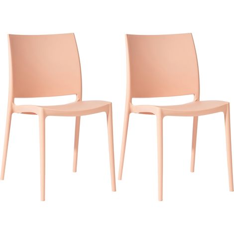 Juego de 2 sillas de diseño apilables de plástico color melocotón resistente a los rayos UV para jardín terraza e interior 100007917 (1/5)