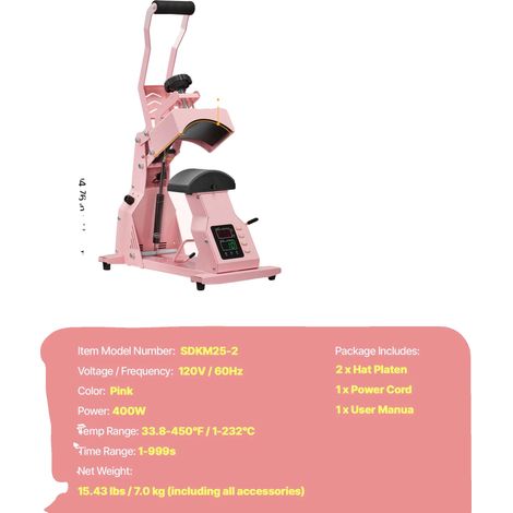 Hat Heat Press Maschine, Dual-Platten, Präzise Temperaturkontrolle, Rosa 2in1 (1/2)