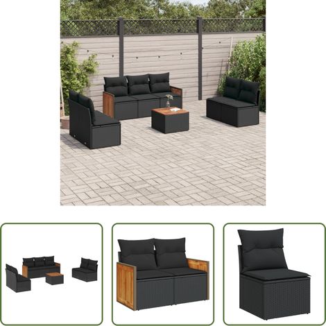 vidaXL Gartensessel - 8-tlg. Garten-Sofagarnitur mit Kissen Schwarz Poly Rattan (1/5)