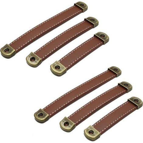 Poignée de porte - Cuir - Lot de 6 - Dimensions variées - Finition mate