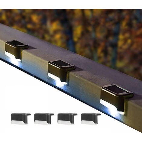 Clôture Lampes Solaires, 4 Pack LED Lumières Solaires à Capteur de Couleur, Lumières de Décoration de Piscine, Lumières de Marche, Lumières de Cour(coquille noire, lumière froide) (1/5)