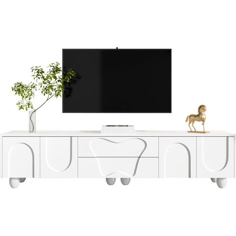 Meuble TV blanc 180 cm – Design minimaliste et élégant, grand espace de rangement, meuble pour salon (1/5)