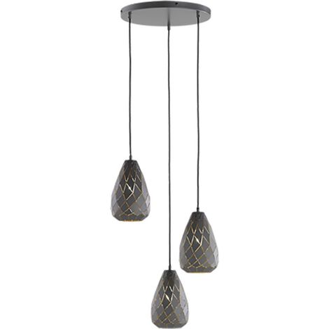 Suspension Ronde Moderne 3xE27 Onyx Anthracite avec Trio Lighting Découpes Laser (1/3)
