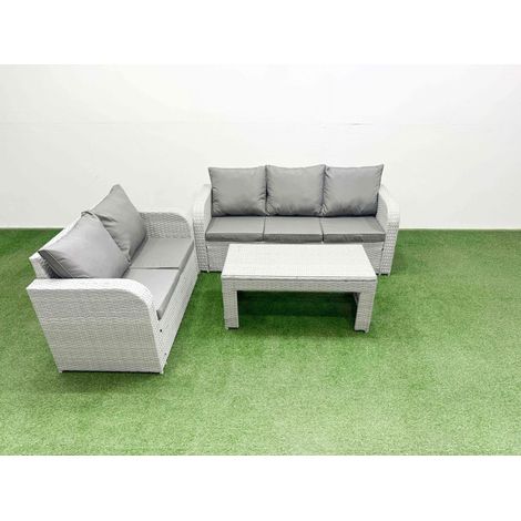 Fimous 5 Seater PE Rattan Wicker Garden Furniture Patio Conservatory Sofa Set with Oblong Coffee Table 3 Seater Sofa Love Sofa (1/4)