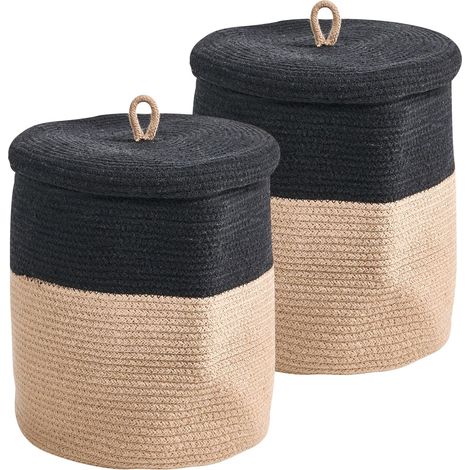 Set di 2 cesti portaoggetti in cotone intrecciato, nero e beige, Silopi