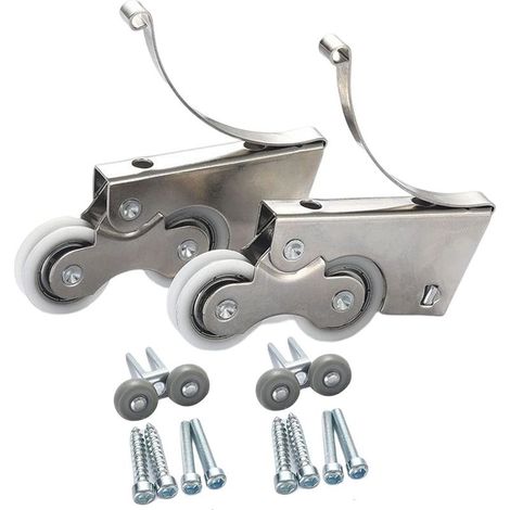 Lot de 2 Poulie silencieuse en acier inoxydable/alliage de titane à deux roulettes pour porte de garde-robe coulissante (1/5)
