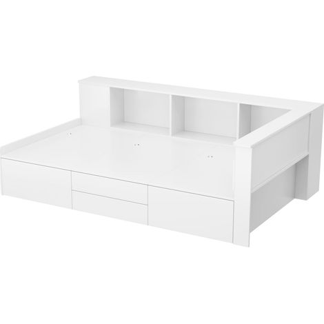 Cama infantil 90 x 200 cm con cajones, estantería y almacenaje, blanco, MDF (1/5)
