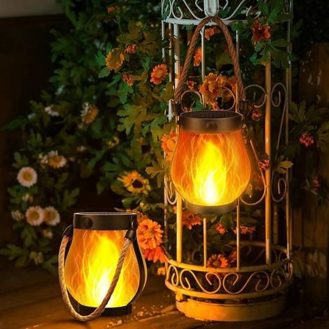 Lampe solaire de jardin étanche à effet flamme vacillante – Rechargeable par USB, décoration extérieure, éclairage de terrasse (1/5)