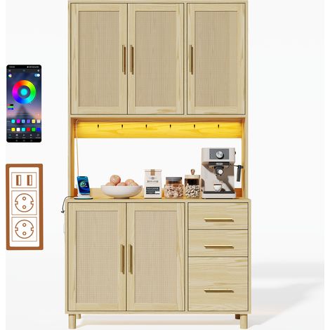 CHICFURN Credenza alta 100x40x183 cm in MDF naturale con LED, USB, prese e vani (1/5)