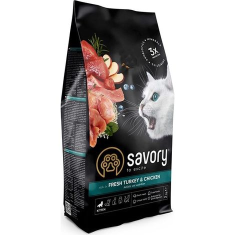Croquettes premium Savory pour chatons Junior, saveur poulet et dinde, 2 kg (1/5)