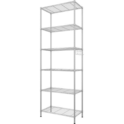 Étagère Etagere Rangement Etagere Garage 6 Niveaux Étagère De Cuisine En Métal Avec Crochets Latéraux Chromé 54 X 29 X 160 Cm,Argent (1/5)