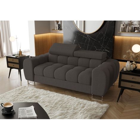 Sofa Designersofa BASTIEN 2-Sitzer in Stoff Gemma Dunkelgrau