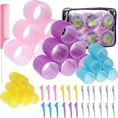 Ensemble de fers à friser auto-adhésifs en 4 tailles - 50 fers à friser à clip, 4 couleurs, fers à friser extra-larges pour cheveux longs, cheveux courts et franges (25 mm, 36 mm, 48 mm, 60 mm) (1/5)