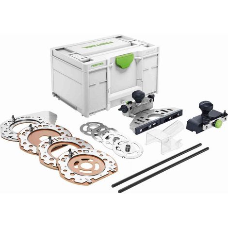 Festool – Kit d'accessoires pour défonceuse et affleureuse – Adaptateur rail de guidage – Butée parallèle réglable – Bagues de copiage Ø 17/24/27/40 mm – 576832