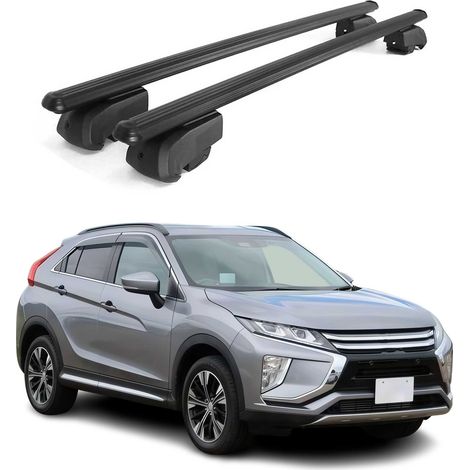 OMAC Barres de toit en aluminium pour Mitsubishi Eclipse 2018-2026 – City Crash – ISO/PAS 11154:2006 – Antivol inclus – Charge max 75 kg – 2 barres Noir (1/4)