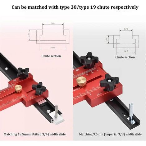 Gabarit de coupe mince de 140 mm pour scie circulaire sur table, pour coupes répétitives en bandes étroites. (1/5)