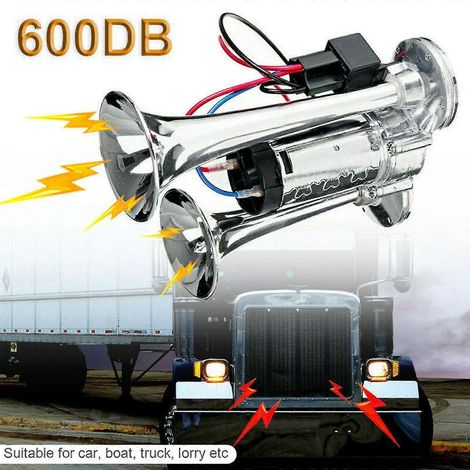 Klaxon pneumatique double trompette pour voiture, camionnette ou camion, avec tonalité de compresseur, 12/24 V, Royaume-Uni, P2T4 (1/5)