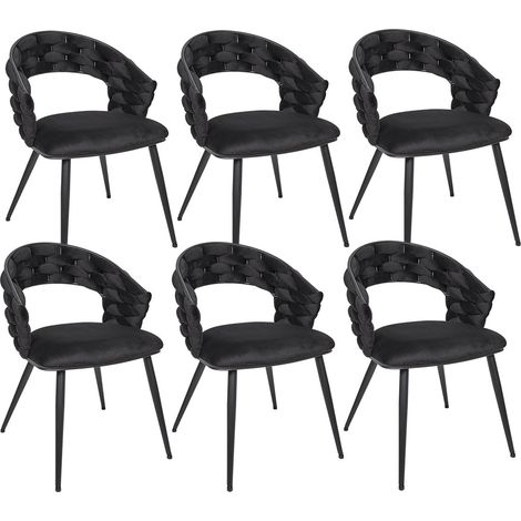 OSCAR - Lot de 6 Chaises en Velours Noir Pieds Métal Noir (1/5)