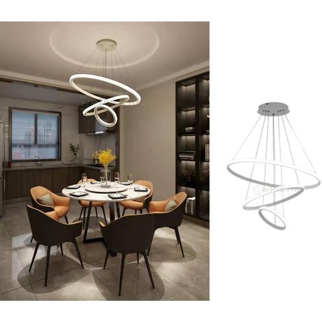 Lampadario sospeso led 72w 3 cerchi pendente cerchio rotondo con anelli bianco design moderno per camera salotto Bianco freddo (1/2)