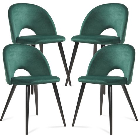 Esszimmerstuhl Karijoki 4er Set Samt Dunkelgrün/Schwarz [en.casa]