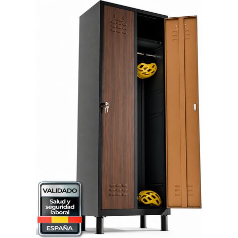 TwinThink Taquillas Vestuario Metalicas 2 Puertas 180 cm Armario Metalico Con Llave Locker Para Oficina Gimnasio Taller Garaje Centro Educativo Almacenamiento Seguro Alta Resistencia (Efecto Madera) (1/5)