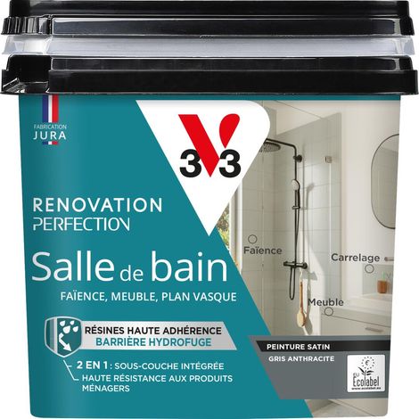 Peinture salle de bain Rénovation perfection® V33 Gris anthracite satin 0,75L