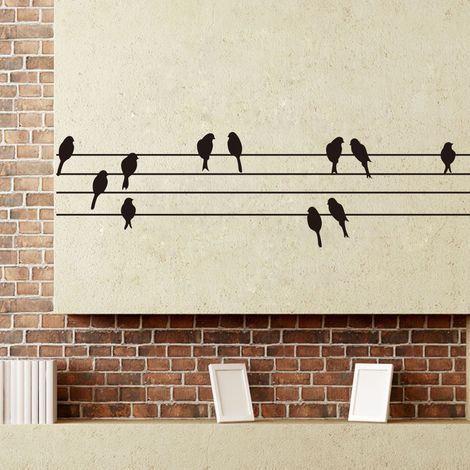 Oiseau sticker mural sur fil décoration chambre art mural amovible vinyle oiseau appliqué (1/5)
