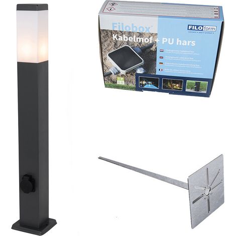 QAZQA Moderno Lámpara de exterior gris oscuro 80 cm con casquillo IP44 - Malios Acero /Plástico Alargada Adecuado para LED Max. 1 x 60 Watt