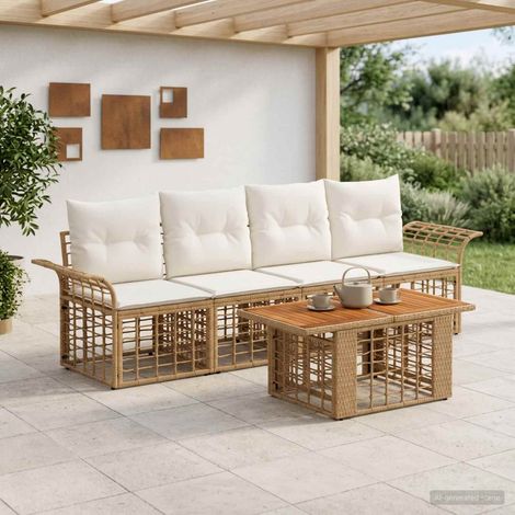 vidaXL Set Divano da Giardino 5 pz Naturale e Bianco Crema polyrattan (1/5)