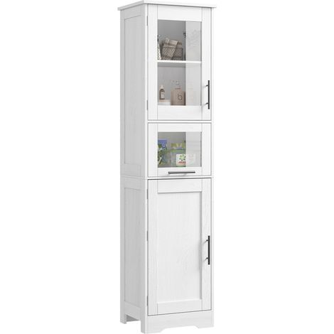 Meuble Colonne de Salle de Bain 170 cm, meuble de salle de bain meuble haut avec portes et étagère réglable, meuble de salle de bain étroit blanc avec 5 compartiments armoires de salle de bain (1/5)