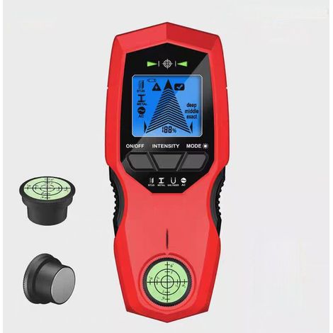 Détecteur Multifonction 7 en 1 Électronique avec Écran LCD pour Lignes CA et Montants Muraux Bois Métal Rouge - (1/5)