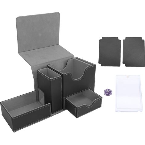 GARRYFIZH Bote à Cartes PU Magnétique - Noir/Gris, Tiroir à Dés, 100 Cartes, Collection (1/5)