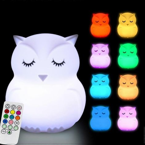 Veilleuse hibou géante - Lampe d'allaitement, lampe de chevet en silicone 8 couleurs pour enfants, minuterie, luminosité et couleur réglables, commandes tactiles et à distance (1/5)