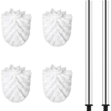 Testina per scopino WC, set di testine di ricambio con 2 manici in acciaio inox, 4 pezzi, bianco (1/5)