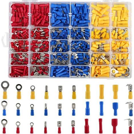 Cosses Électriques 480 Pièces pour Voiture, Connecteurs à Sertir Ronds et Plats Mâles Femelles avec Boîte de Rangement (1/4)
