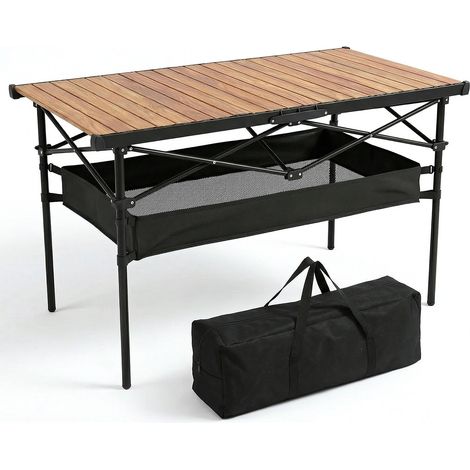Sekey 120 x 60 cm Campingtisch Faltbar Ultraleicht Gartentisch Klappbar Balkontisch aus Aluminium, in Holzoptik