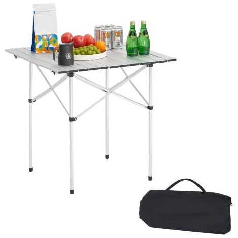 Klapptisch Buffettisch tragbarer Allzwecktisch 70 cm, quadratischer Aluminiumtisch (für 2-4 Personen) mit Tragetasche, Gartentisch Campingtisch für Partys Picknick Camping Grillen BBQ, Silber (1/5)