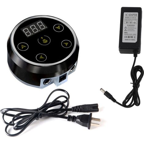 Alimentation 2A pour tatouage, écran LCD tactile, bloc d'alimentation pour machine à tatouer, prise américaine, bouton marche/arrêt, entrée jack 1/4 pouce, noir. (1/5)
