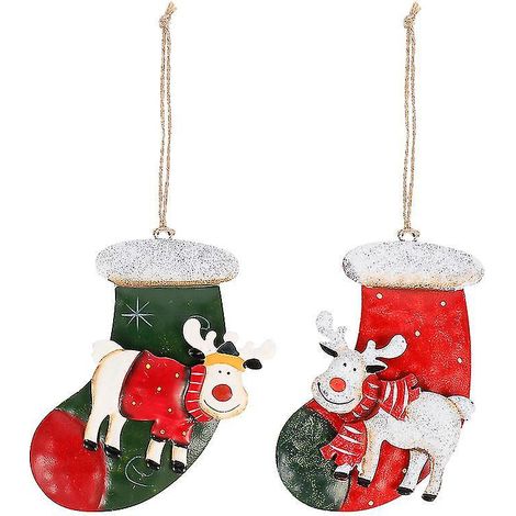 Lot de 2 pendentifs chaussettes de Noël en fer à repasser (1/3)