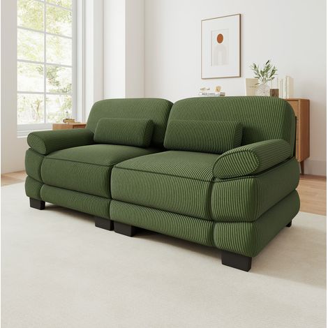 Sofá modular de 2 plazas en pana verde, cojín lumbar, asiento profundo, 194 cm (1/5)